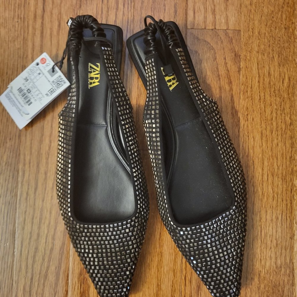 Black Sparkly Zara Flats - Size 38 Never Worn